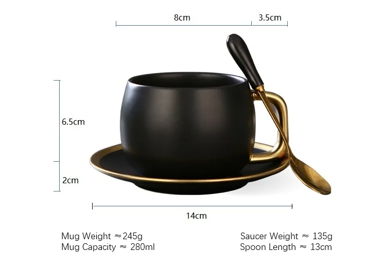 Luxury Black Gold Marble Ceramic Coffee Cups Condensed Coffee Mug Cafe Tea  Breakfast Milk Cups Saucer Suit with Plate Spoon Set - AliExpress 15