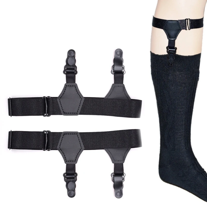 Porte-jarretelles pour chaussettes unisexes en nylon, bretelles réglables, non ald, double clips, noir, nouveau, 2 pièces