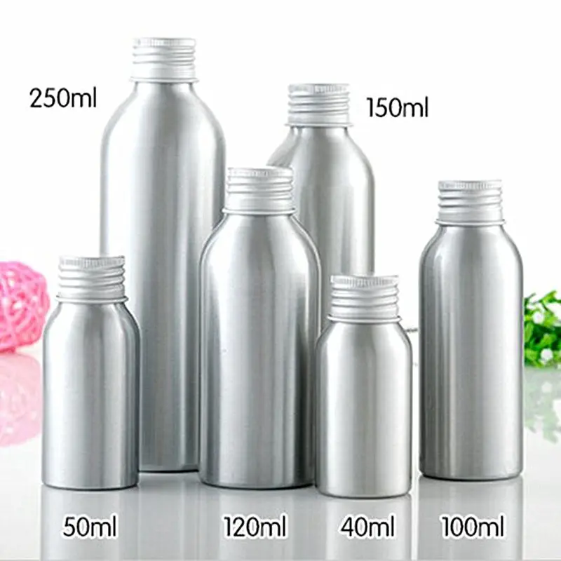 30pcs/Lot 40ml 50ml 100ml 120ml 150ml 250ml All Aluminum Bottle Empty Aluminum Cap Cosmetic Container With Free Aluminum Foil