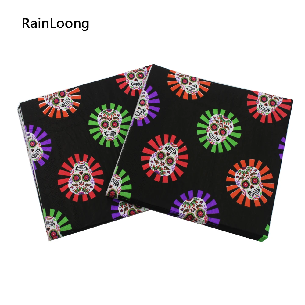 [RainLoong] Printed Feature Skull Paper Napkin Event & Party Supplies Tissue Decoration Servilleta 33cm*33cm 1 pack (20pcs/pack)