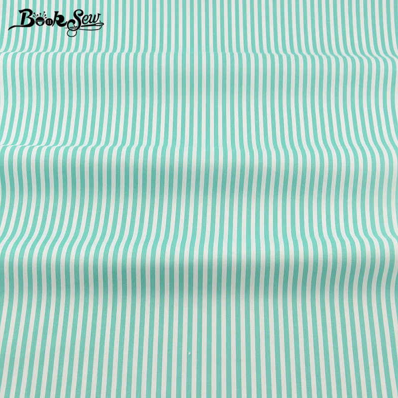 

Booksew Textile Cotton Twill Baby Fabric For Dolls Light Green Strips Design Cloth Tecido DIY Patchwork Sewing Dress Material