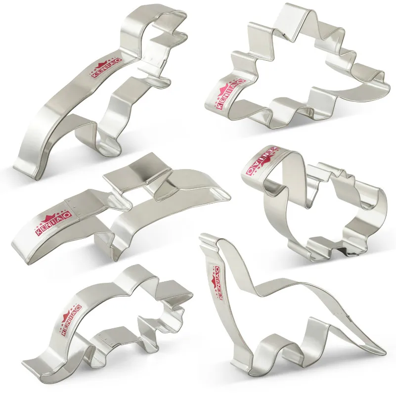 

KENIAO Dinosaur Cookie Cutter Set - 6 Pieces - T-Rex,Triceratops,Stegosaurus, Brontosaurus Bisciut Bread Molds - Stainless Steel