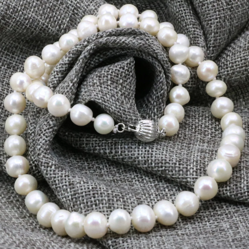 New fashion women natural 8-9mm white pearl freshwater cultured beads necklace jewelry making elegant chain choker 18inch B3234