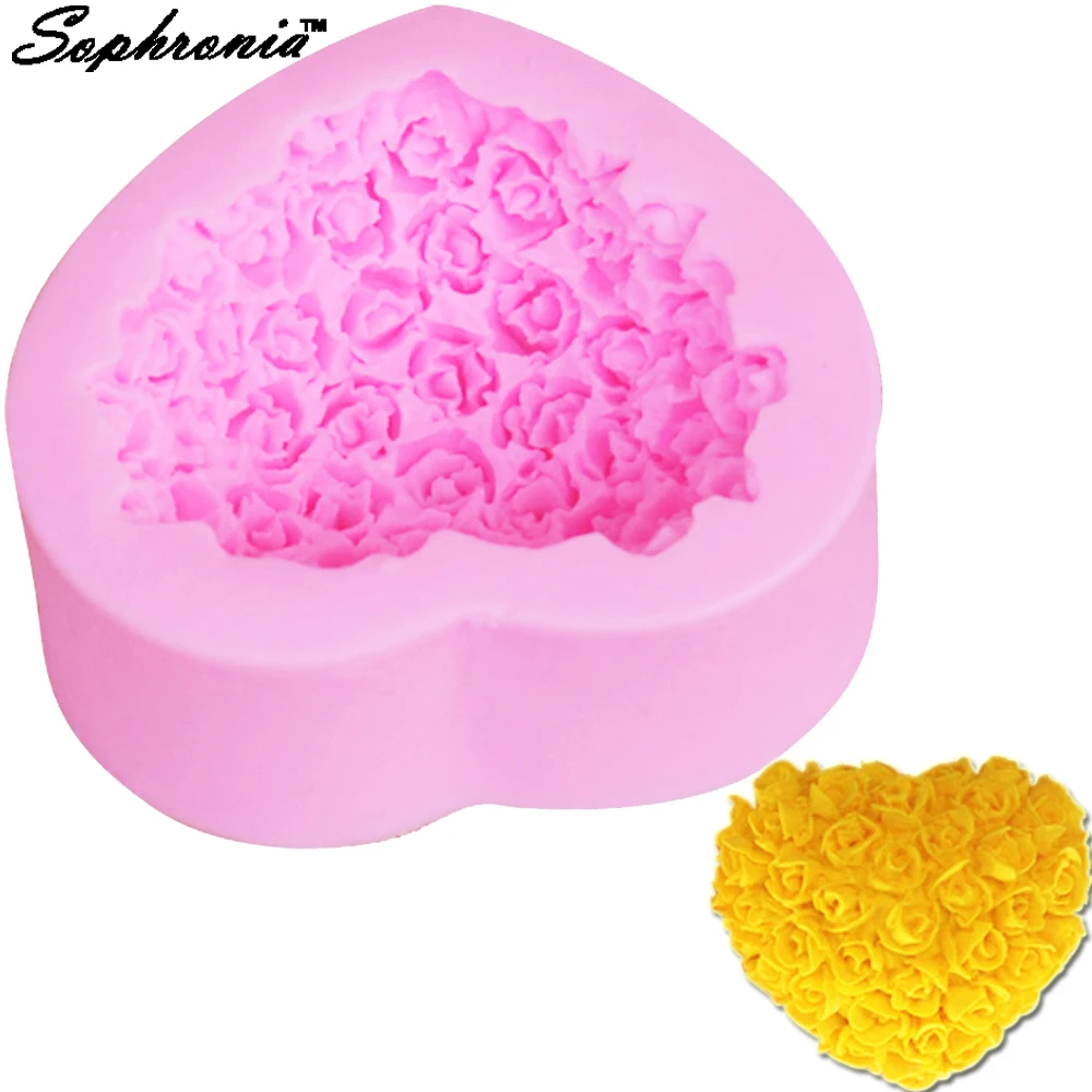 S036 Heart Rose Flower Valentines Molds For Silicone Artisan Soaps 3d Chocolate Mould Candle Making Baking Desserts Utensils