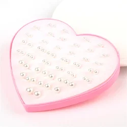 New Design 36pairs white color imitate pearl earring stud sets girl earring set for kids child with heart box