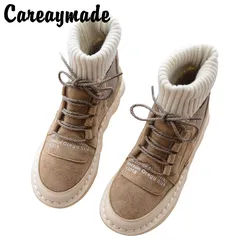 Careaymade-Korean version of women's boots, sewing  soft soles, comfortable casual boots,the retro art mori girl Flats boots