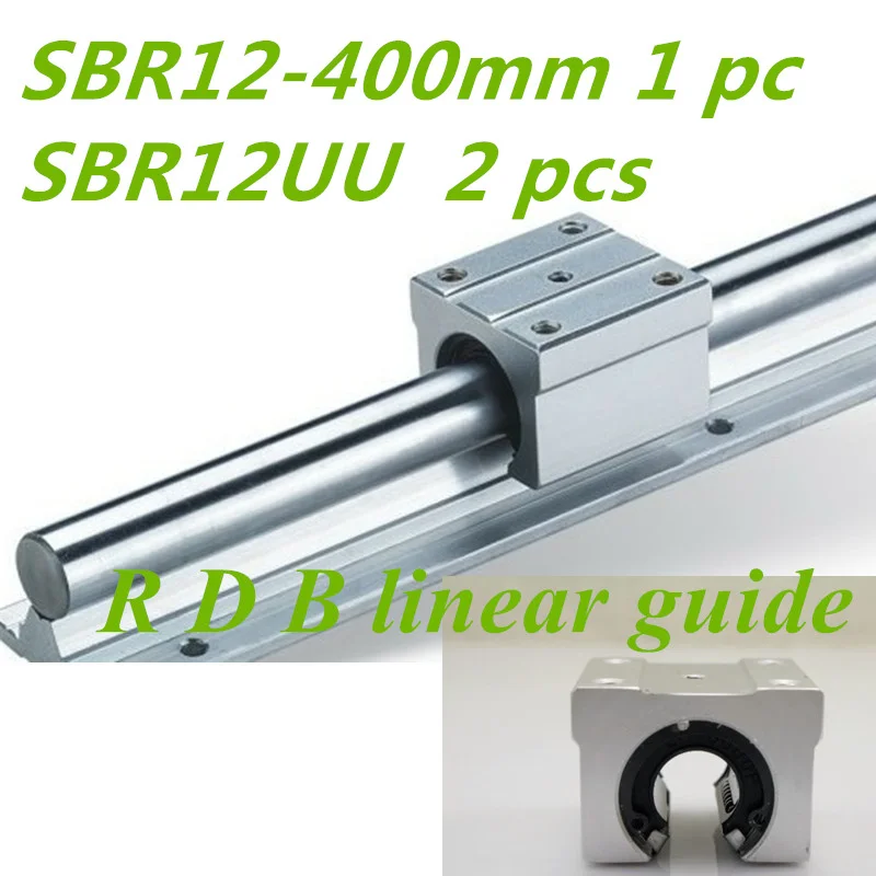 SBR12 400mm linear shaft rail support with 2 pcs SBR12UU linear motion auminum bearing sliding block for CNC router parts