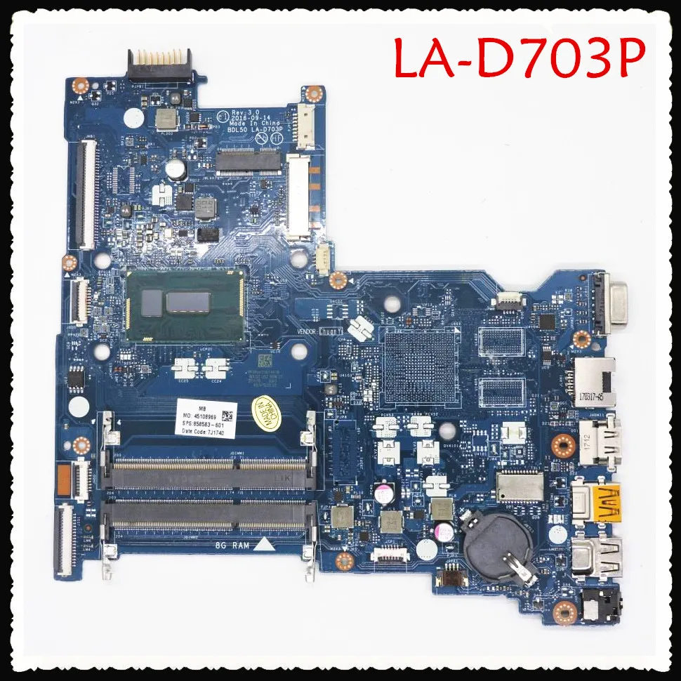 

15-AC Laptop motherboard BDL50 LA-D703P REV:3.0 I3-5005U 858583-001 Test good