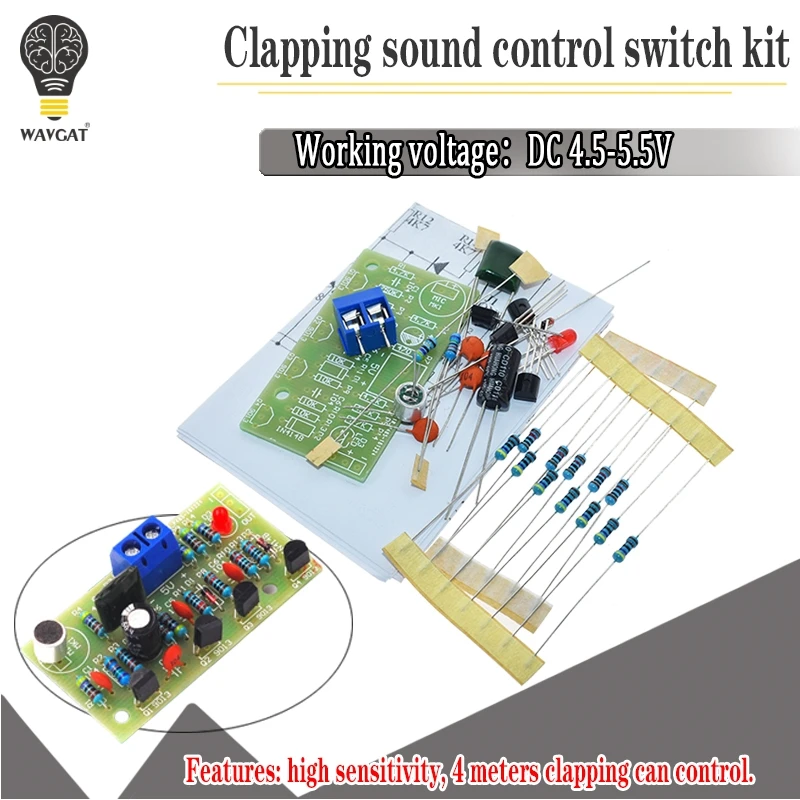 Interruptor de Control de Clap acústico electrónico, Kit de bricolaje, Sensor de sonido, circuito electrónico, traje DIY, módulo PCB integrado