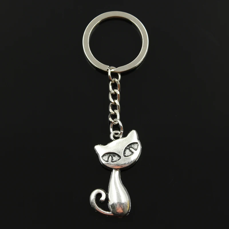 Fashion 30mm Key Ring Metal Key Chain Keychain Jewelry Antique Bronze Silver Color Plated Cat Fox 39x32mm Pendant