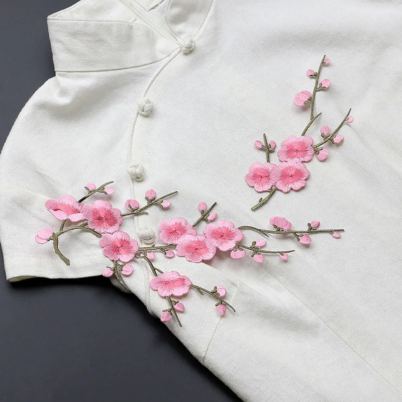 1 Piece Embroidery Plum Flower Embroidery Patches For DIY Iron Patches for Clothing Flower Glue Sticker for Dress for Book