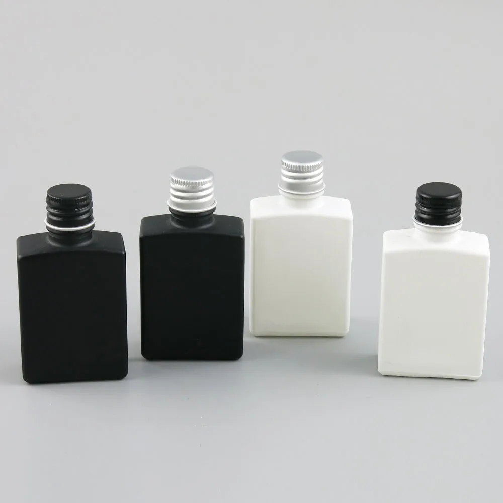 10 x 30ml Travel Essential Oil Frosted Black Glass Bottle Cosmetic with Black/Sliver Aluminum Cover  with Reducer