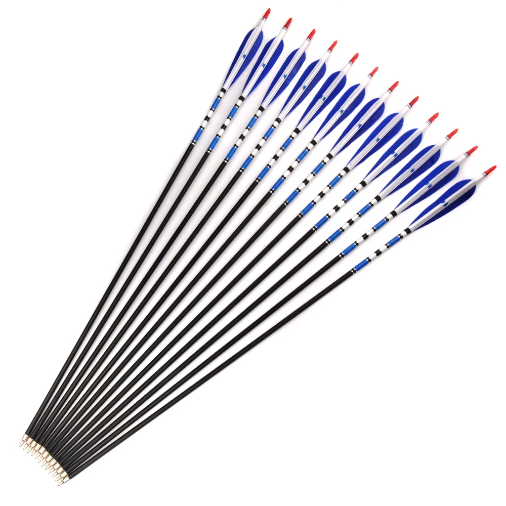 6/12/24pcs 31inch Spine 500 Carbon Arrows With Arrowhead Real Turkey Feather Fletch For Hunting Archery For Compound Recurve Bow