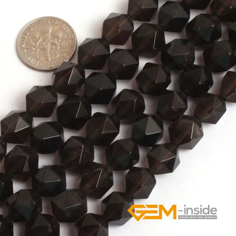 Natural Stone Brown Smoky Quartzs Faceted Polygonal Beads For Jewelry Making Strand 15\