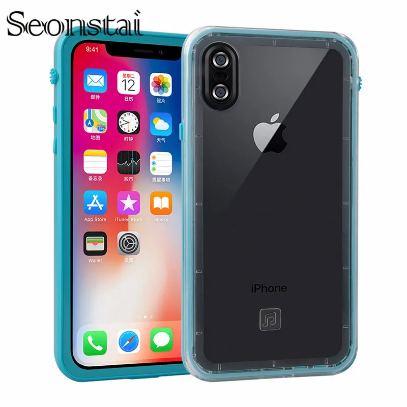 Seonstai for iPhone X Waterproof Case Swimming Diving Surfing Watertight Cover for Apple X 10 Full Protect Phone Bag