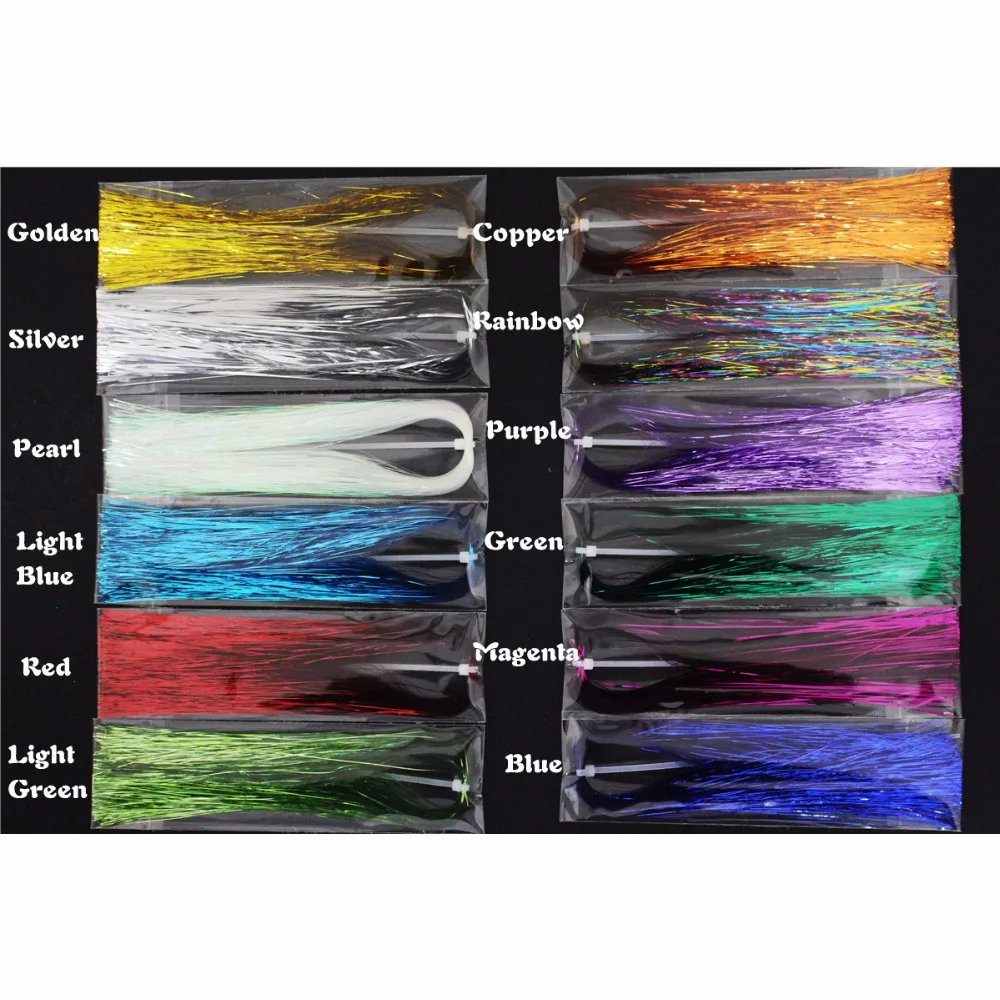 Tigofly 12 Colors 0.3mm Flashabou Tinsel Flat Mylar Crystal Flash Trout Tube Fly Fishing Tying Materials