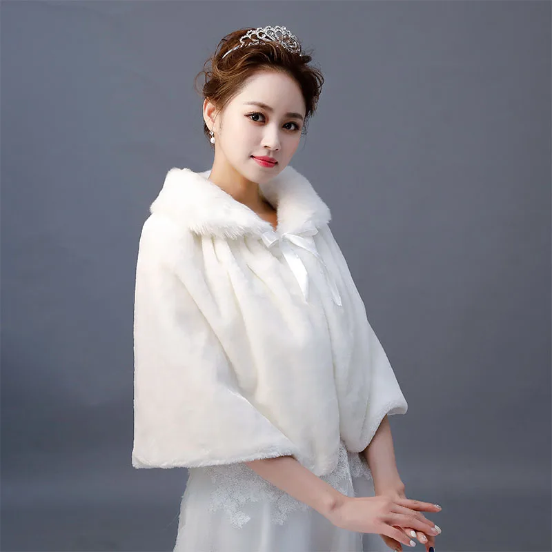 Winter Bridal Capes For Wedding Dress Faux Fur Shawl Wrap Wedding Bridal Bridesmaid Wraps Warmer Women Shawl With Ribbon Cloak