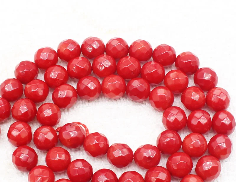 wholesale 52pcs ,7mm Red coral Faceted Round loose beads ,Min.Order $10, provide mixed wholesale for all items !