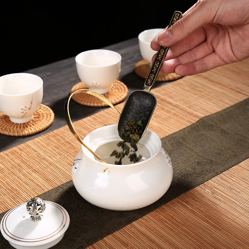 Chinese Tea spoons Copper Tea Scoop Spoon Tea Leaves Chooser Holder High Quality Chinese Kongfu Tea Accessories Tools