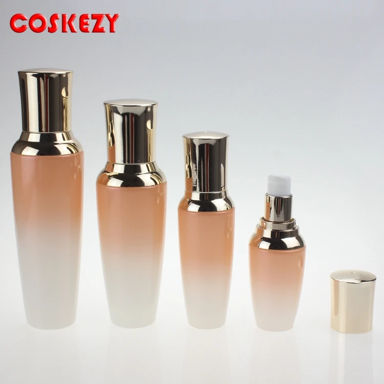 Hot sale 100ml white and orange glass cosmetic lotion pump bottle with gold cap for packaging