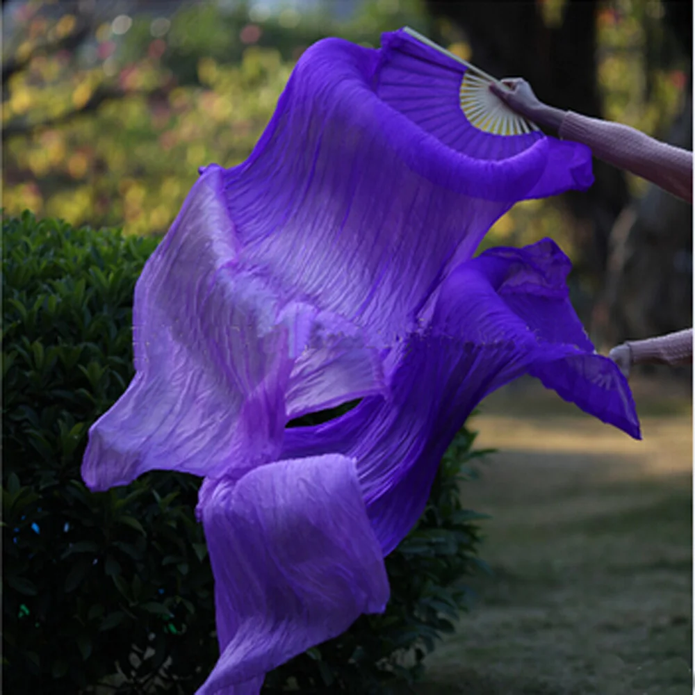 New-dyed 100% Silk Belly Dance Fans Purple/light-Purple 2pcs/pair Left+Right  Hot-Sale 180*90 cm Fast delivery