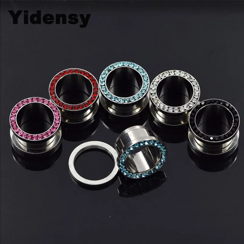 2pcs Crystal Ear Plug Tunnels 5mm Stainless Steel Piercings Earring Rhinestone Ear Stretcher Punk Metal Body Jewelry