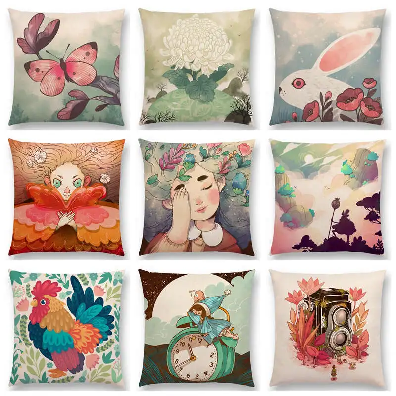 

Children's illustration Cushion Cover Beautiful Fantasy World Fairy Girl Colorful Dreams Home Decor Pillowcase