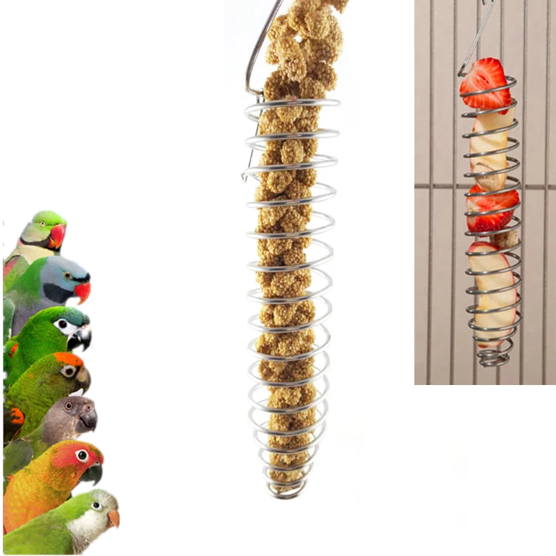 Bird Toys Stainless Steel Parrot Food Basket for Putting Fruit Vegetable Millet Suitable for Small Medium Large Bird Cage Feeder