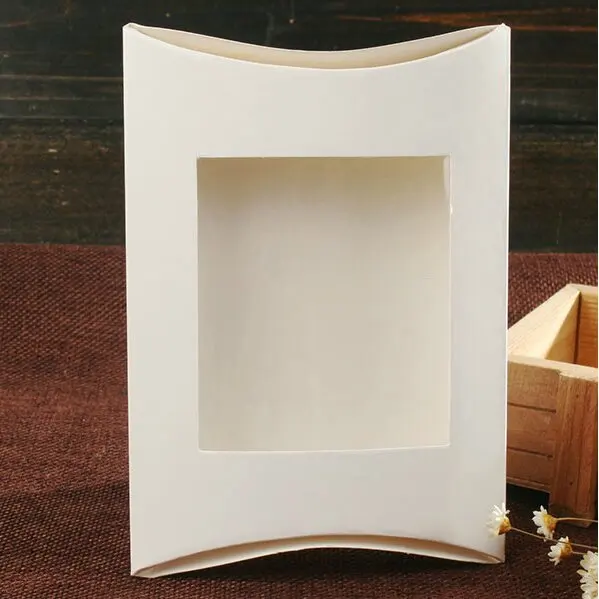 2.5*11*15CM White Kraft Paper Pillow Boxes With Clear Window Gift Paper Boxes Food packing 100piece\lot Free shipping