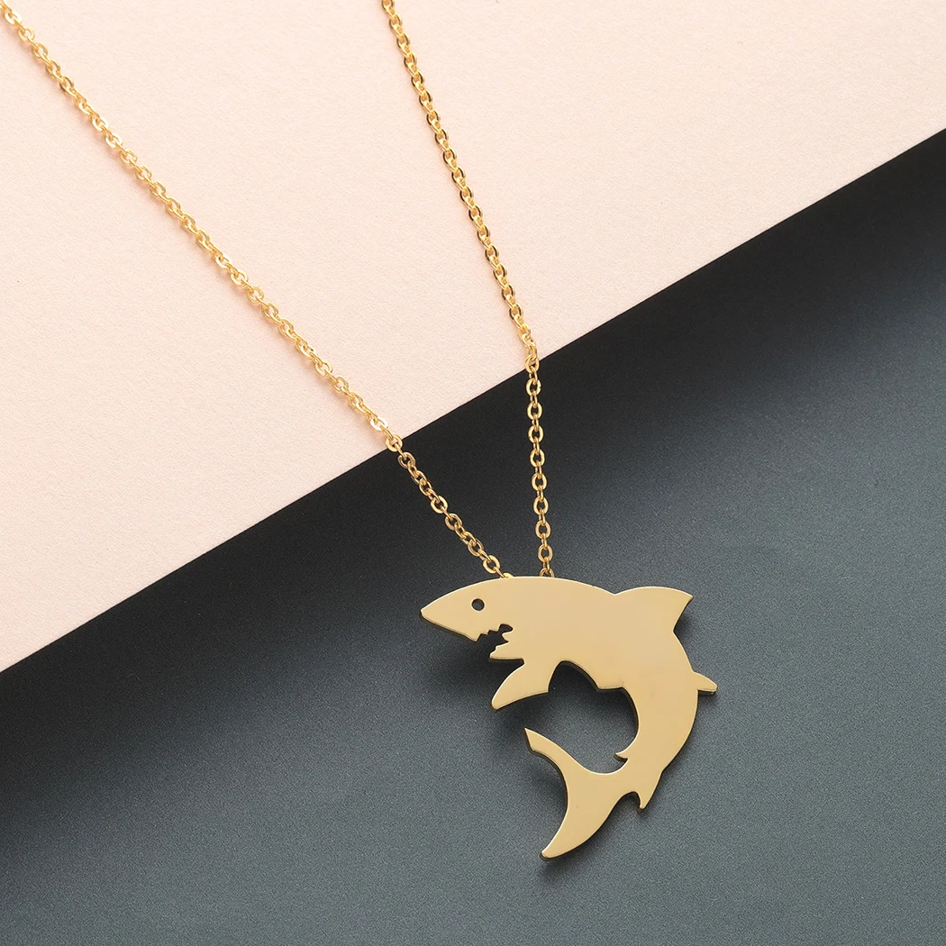 Todorova Stainless Steel Cute Great White Shark Silhouette Pendant Necklace Women Ocean Animal Necklace Men Jewelry