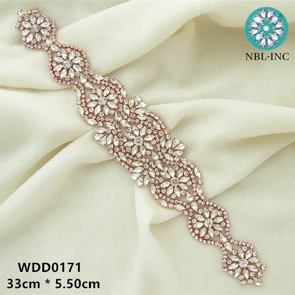 (30pcs) wedding dress silver rose gold crystal rhinestone applique iron on for wedding dress belt WDD0171