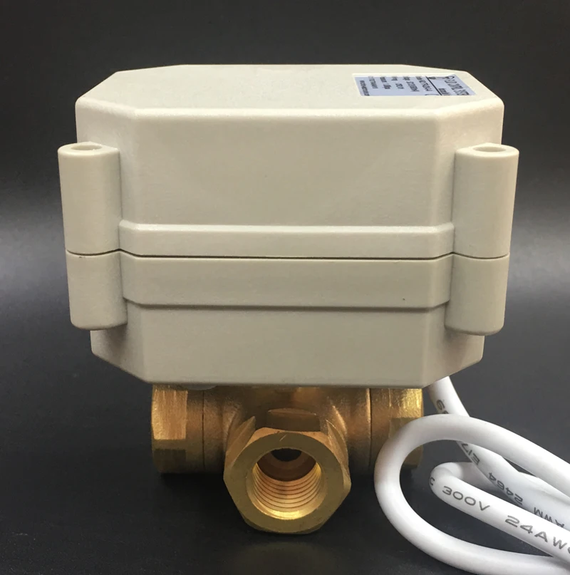 DN10 3 Way T/L Type 3/8'' Horizontal Electric Water Brass Valve AC/DC9V-24V 3 Wires Metal Gears For Production line Water supply