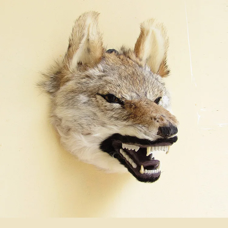 

large 28x25x23cm simuluation wolf's head model,plastic&furs wall pandent handicraft home,bar decoration gift d2991