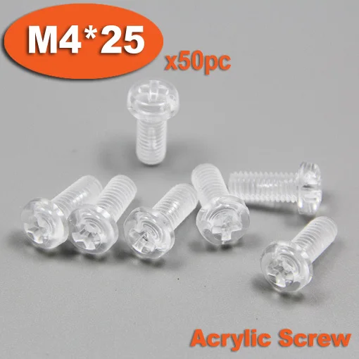 

50pcs DIN7985 M4 x 25 Plastic Acrylic Pan Head Phillips Screw Cross Recessed Raised Cheese Head Screws