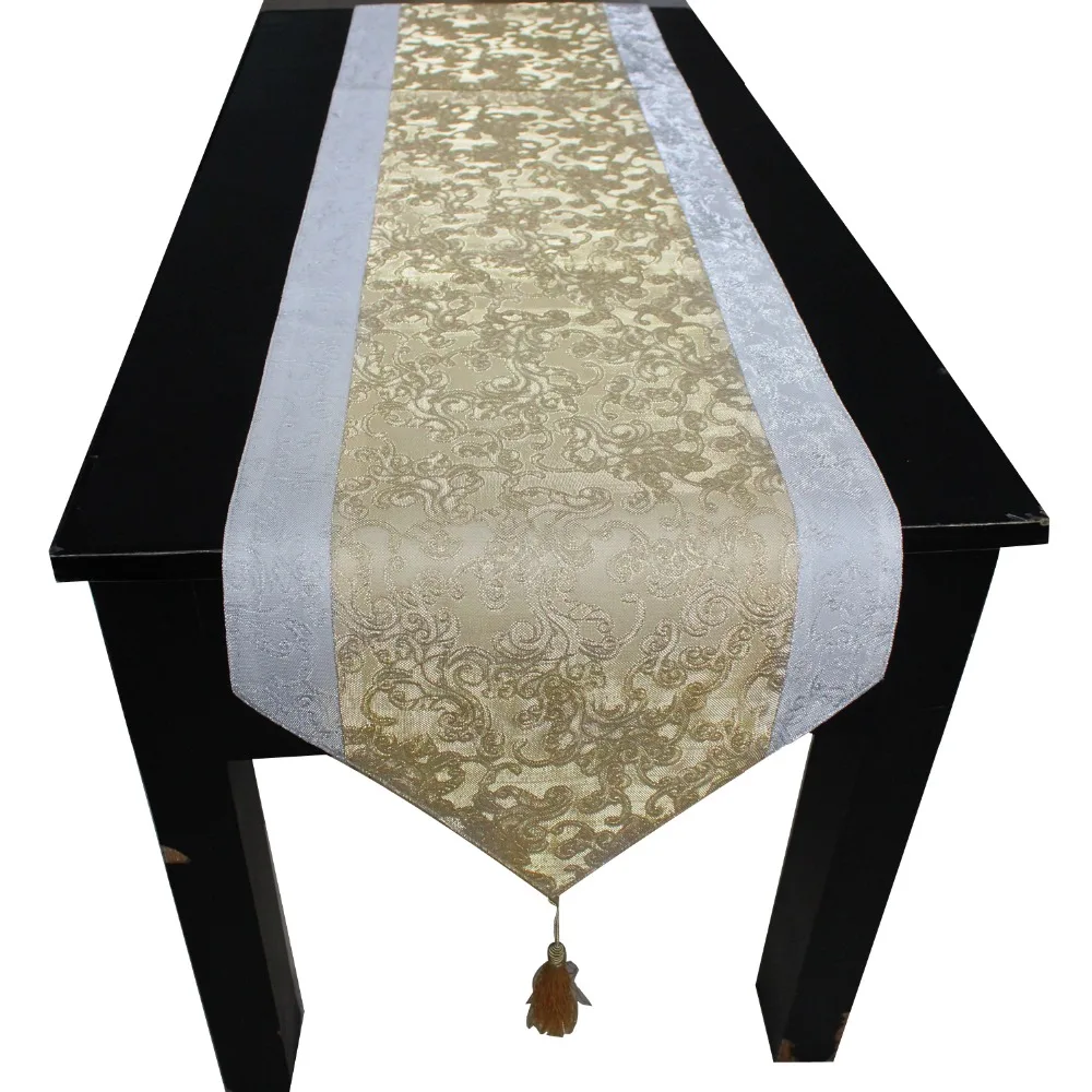 

Free Shipping 3D embossed jacquard damask luxury lamie table runner pintuck runners 13"*72"-gold