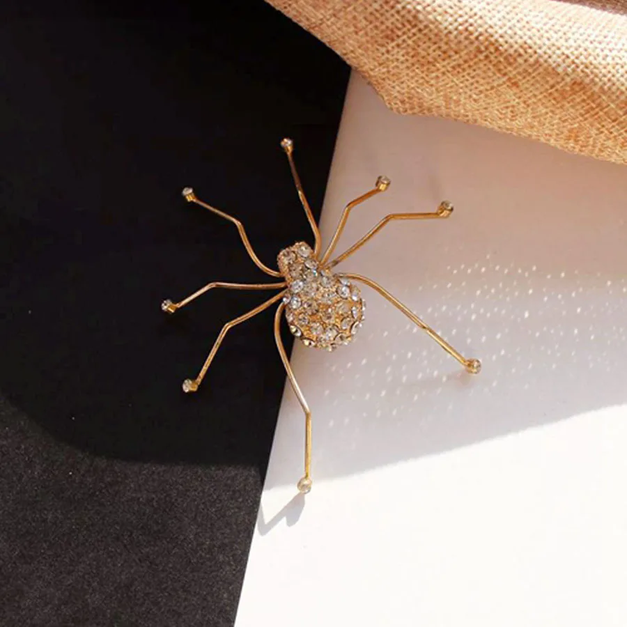 2018 Broches Jewelry Fashion Crystal Rhinestone Spider Brooch Pins Costume Insect Broche Vintage Large Brooches For Women Men