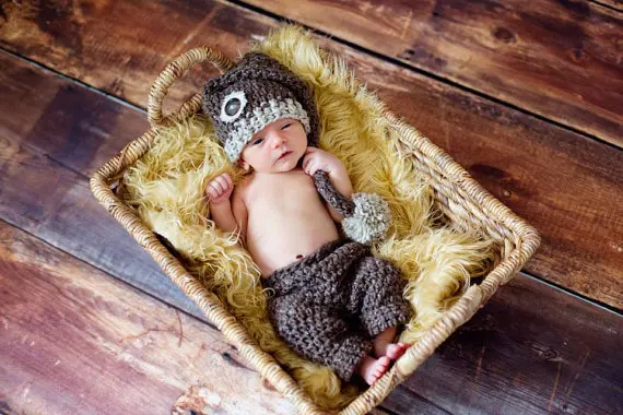 

0-3month long tail elves hat And big patches trousers/ Pants baby Set Newborn handmade crochet Photography Prop,100% cotton