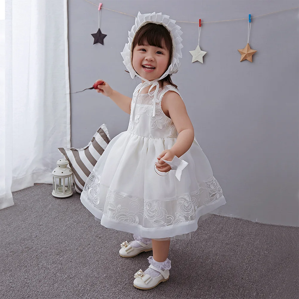 3pcs Set Baby Girl Christening Gown Girls'Dress Coat and Hat Baby Dress Full Moon Birthday Party Tutu Dresses Baby Girl Clothes