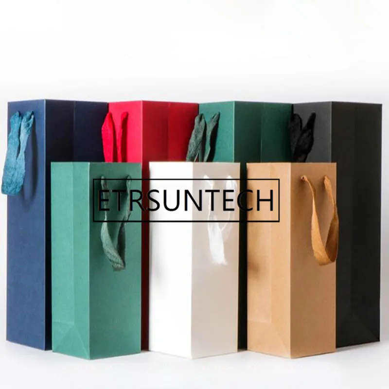 

100pcs creative packaging bags paper gift box with string for red wine champange bottle carrier gift holder wine packing