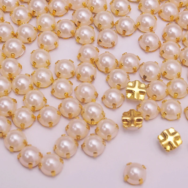 Multi Sizes Ivory Pearl with Silver/Gold Claw Pearl Sewing Round Flatback beads For Wedding Dress Accessory DIY Crafts