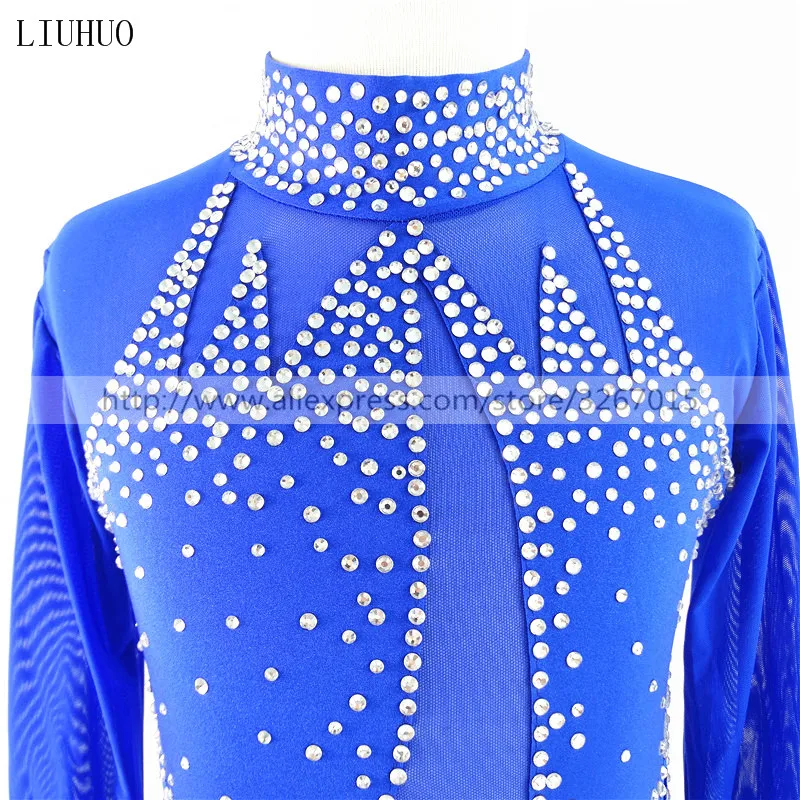 LIUHUO Women Girls Performance Ballet Gymnastics Competition Leotard Ice Figure Skating Dress Dance Costume Skirt Blue Teens Kid