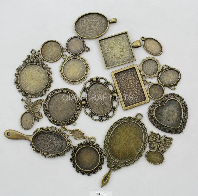 100pcs base setting mixed size 9mm-72mm antique bronze zinc alloy charm pendants DIY supply for jewelry handicraft