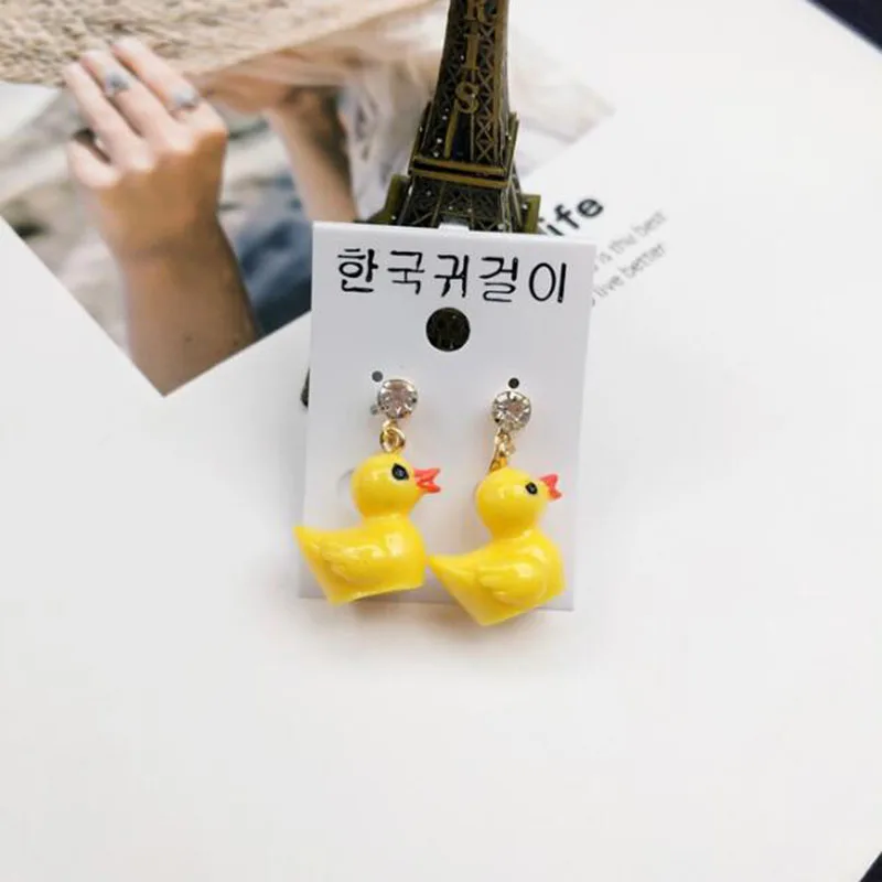 Korea Style Fashion Cute Yellow Duck Clip on Earrings and Pierced  Earrings for Girls Party Luxury Charm Earrings High Quality