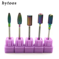 HYTOOS 5 Type Rainbow Coating Tungsten Carbide Burrs Nail Drill Bit Metal Bits For Manicure Drill Accessories Milling Cutter