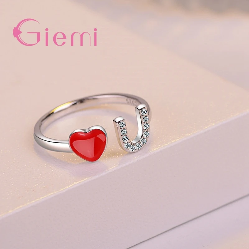 Amore Forma di Pietra di Cristallo di Apertura Dimensione Regolabile Anello per la Fidanzata Regalo Jewelryand Cubic Zirconia