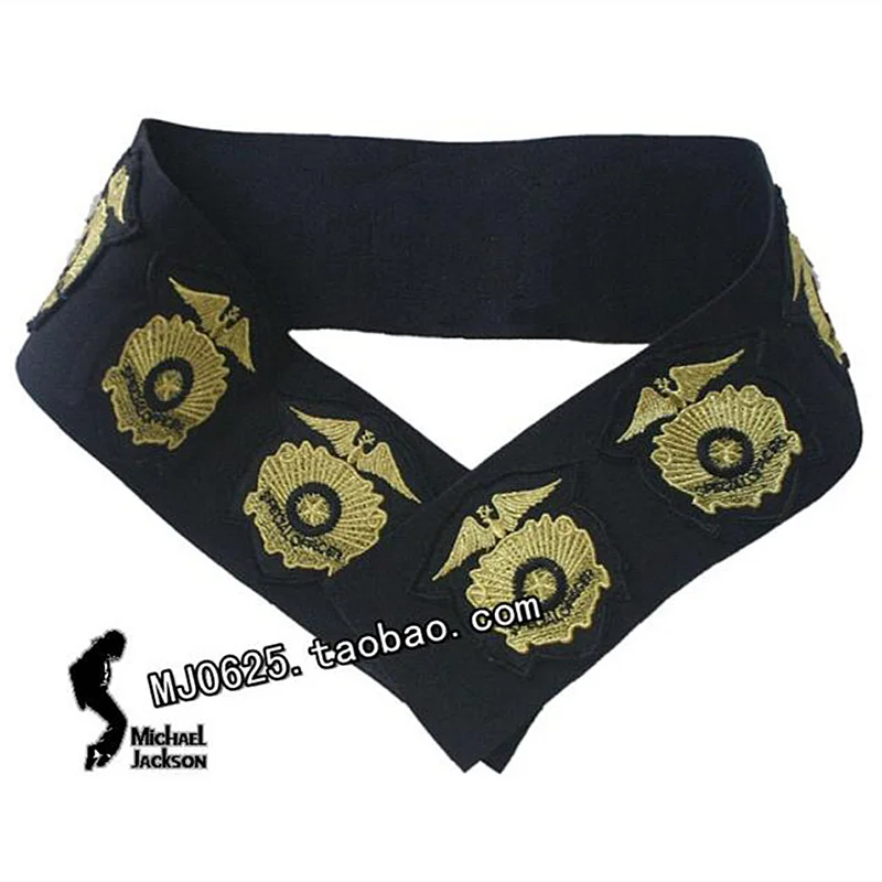 HOT MJ Michael Jackson Classic Leather Belt Military Golden Stitchwork Special Officer Belt punk JAM BAD tour Collection Show