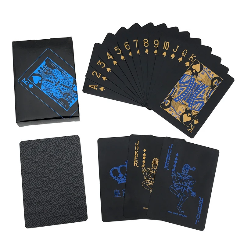Хит продаж, гладкие водонепроницаемые пластиковые черные игральные карты с ПВХ узором, позолоченные креативные подарки, прочная настольная игра для покера