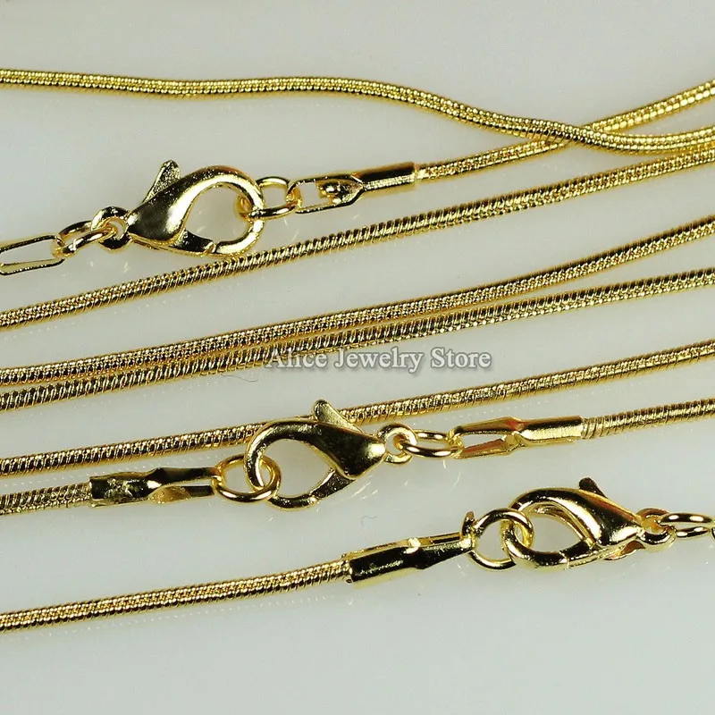 Wholesale! 10pcs/lot Fashion Gold-color 1.2mm Snake Chain Necklace For Women or Men 16 inch,18 inch,20 inch,24 inch,Pick Size