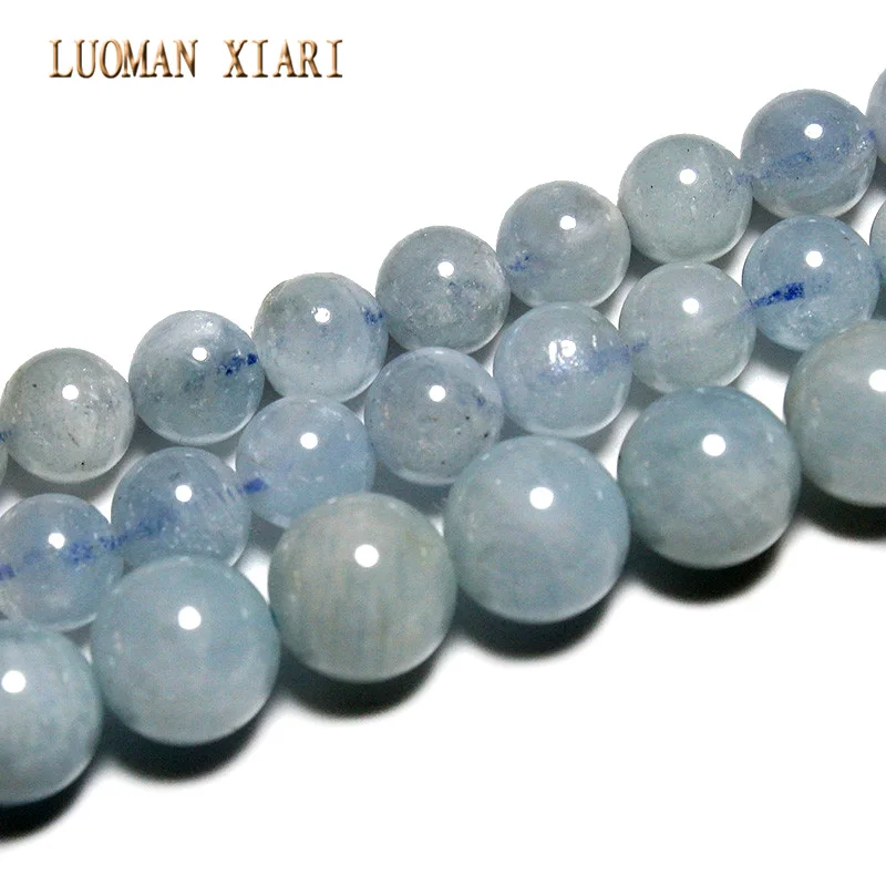 LUOMAN XIARI AAA Natural Aquamarine Round  Stone Beads For Jewelry Making DIY Bracelet Necklace Material 6-8mm Strand 15''