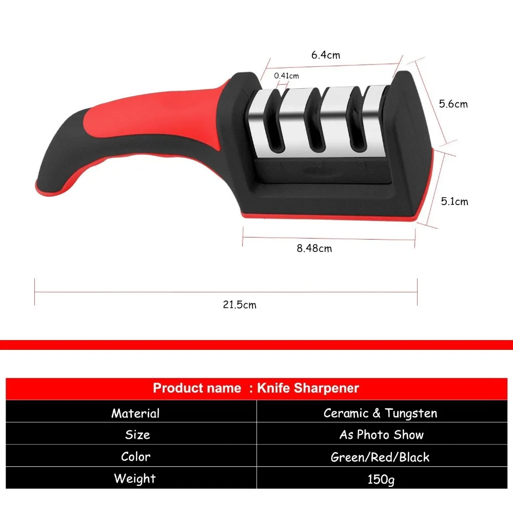 LMETJMA Manual Knife Sharpener 3 Stage Steel Diamond Ceramic Coated Knife Sharpener Kitchen Sharpening Tools KC0193